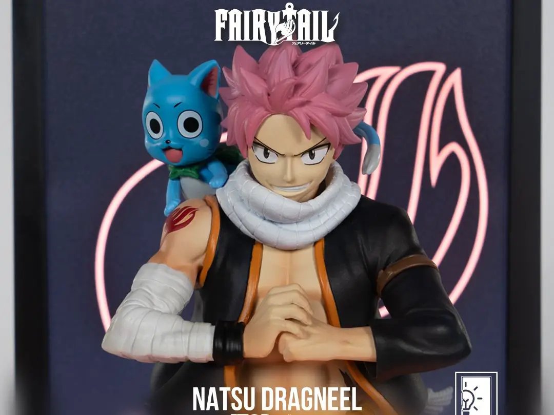 Natsu Dragneel Neon Figure 25cm action figure by TSUME, Fairy Tail with Happy perched on shoulder