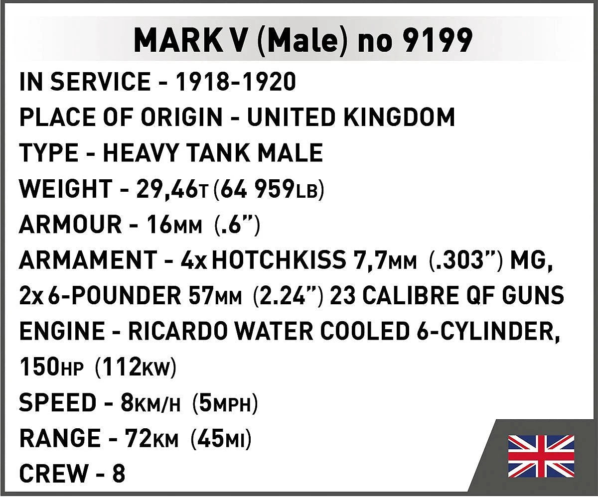 Tanque Mark V (Male) no 9199 23 cm by COBI