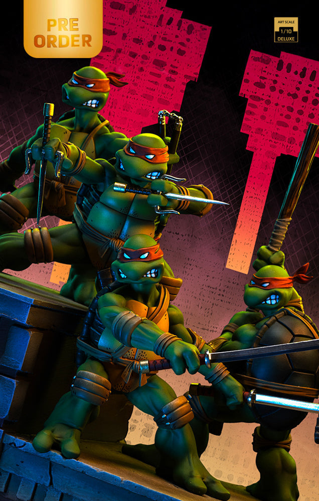 Statue by Iron Studios: TMNT 1st Cover Set, Art Scale 1/10 Deluxe featuring three turtles with swords.