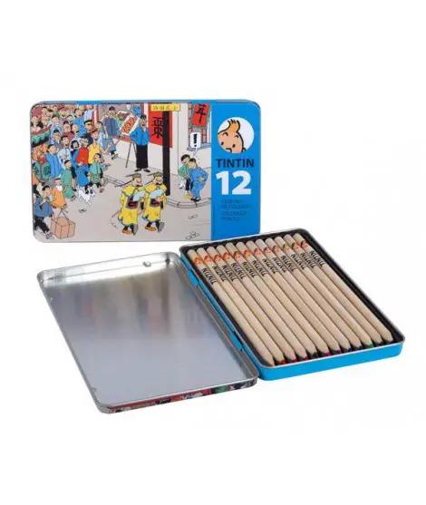 Estuche metálico Tintin de MOULINSART con 12 lápices de colores
