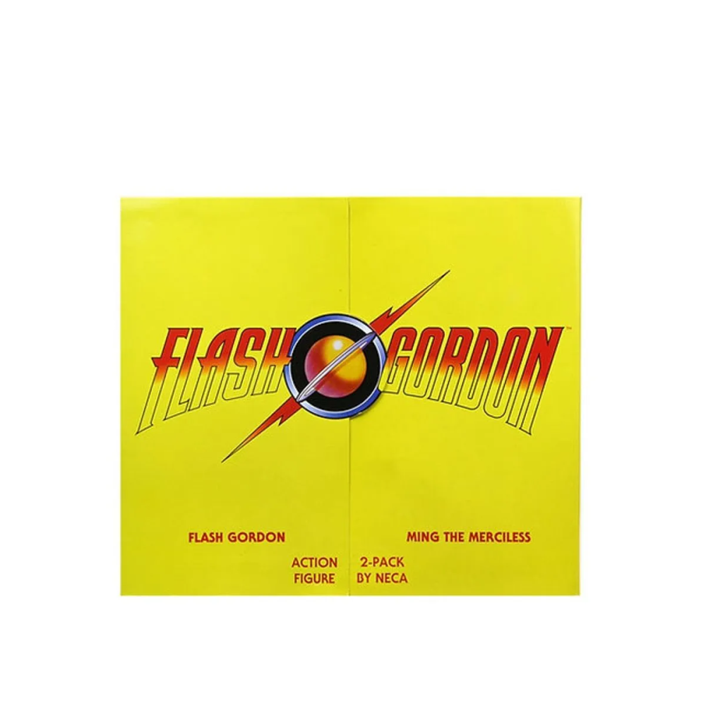 NECA Flash Gordon & Ming the Merciless 2-pack action figures in bright yellow packaging