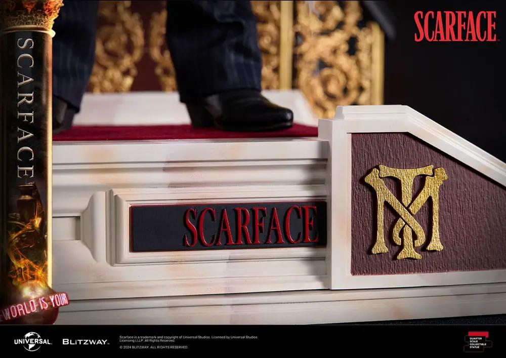 Scarface Tony Montana 1/4 scale statue by Blitzway on a display base with SCARFACE plaque
