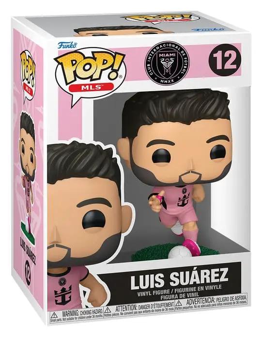 Figura Funko Pop! MLS Inter Miami Luis Suárez, rosa, 9 cm, en caja.