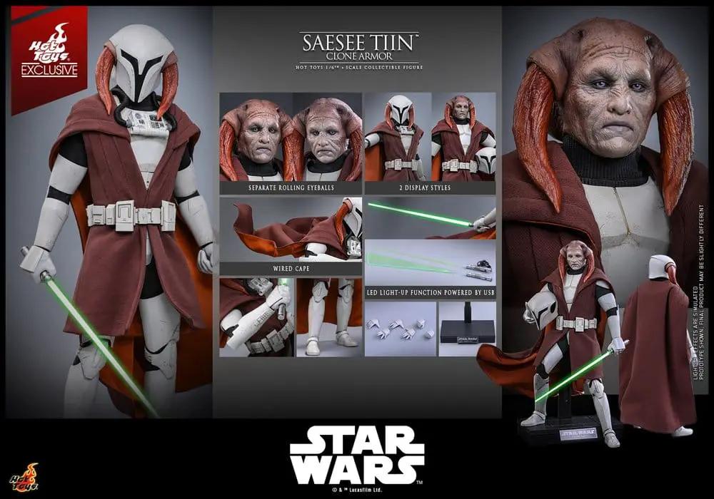 HOT TOYS Saesee Tiin 1/6 Clone Armor action figure, Star Wars exclusive with LED lightsaber, 32 cm