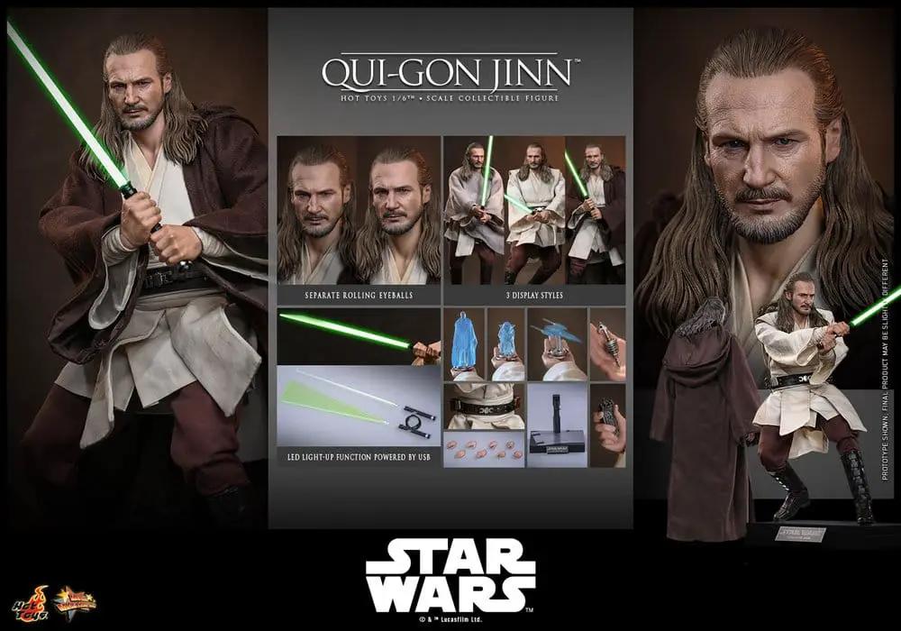 Qui-Gon Jinn 1/6 scale action figure by HOT TOYS with green lightsaber, collector edition