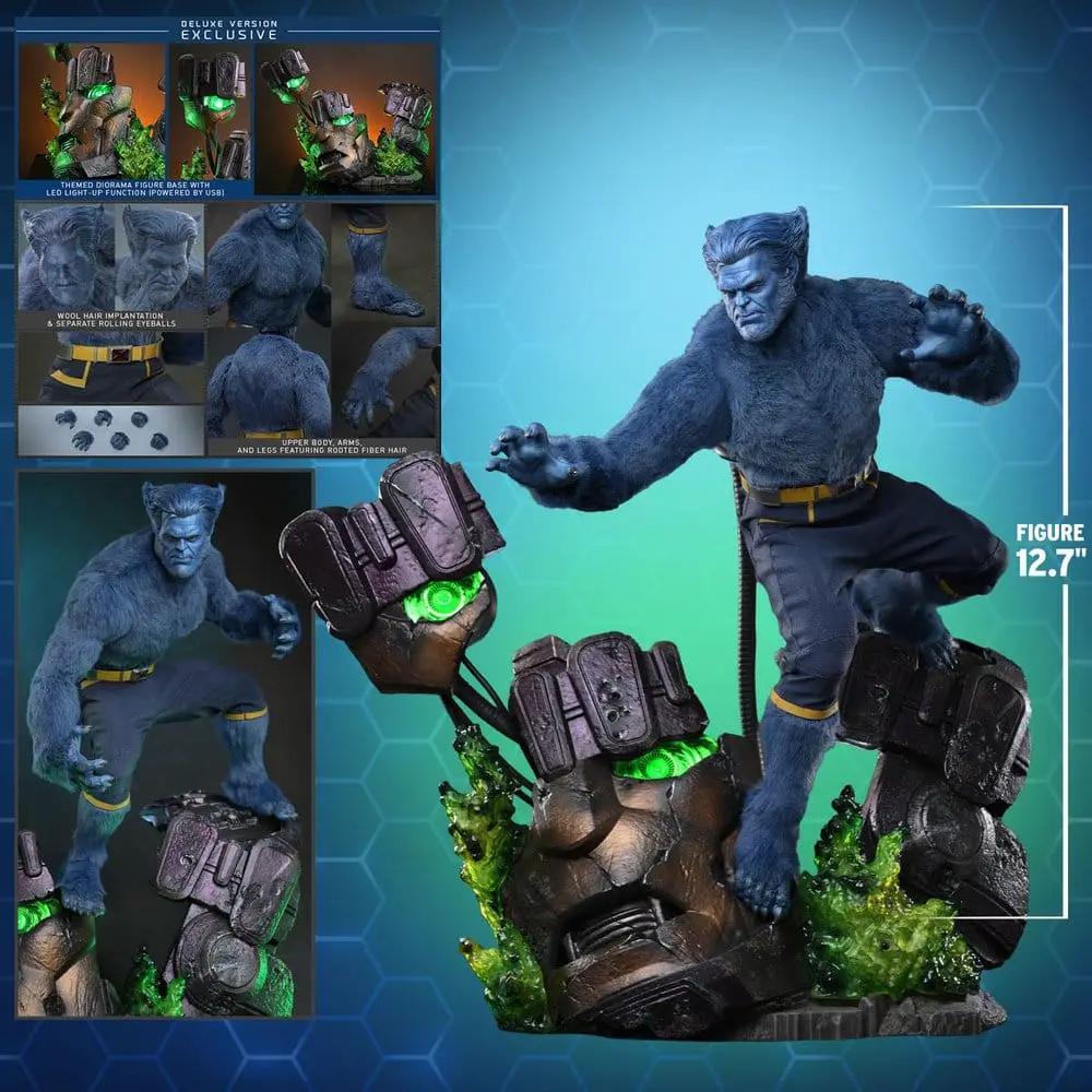 Figura HOT TOYS Marvel X‑Men Beast 1/6 Deluxe, 33 cm, diorama base iluminada en verde