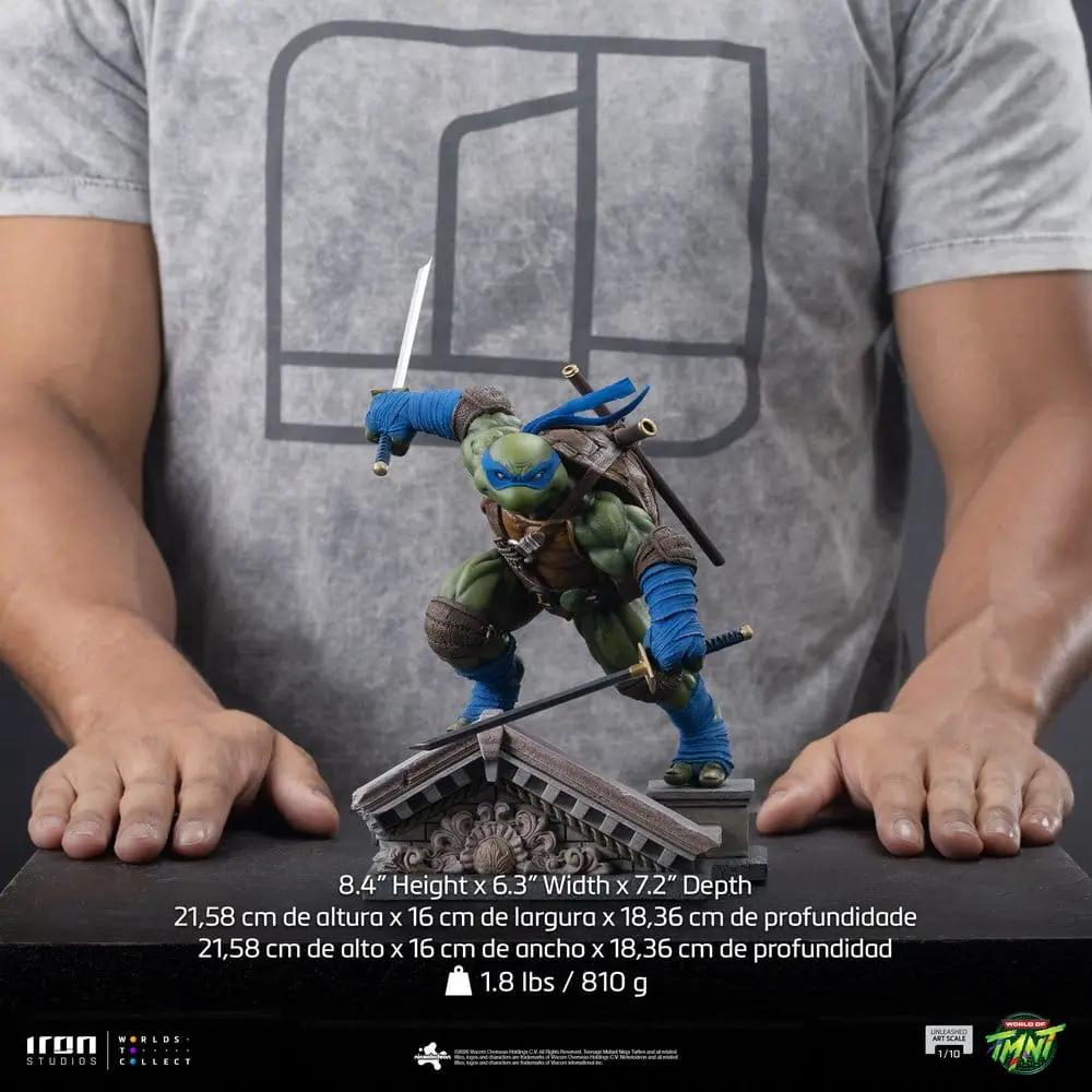 Iron Studios TMNT Leonardo statue 1/10 scale action figure, green turtle with blue mask wielding katanas.