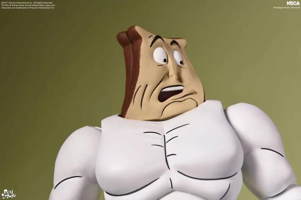 Powdered Toast Man action figure by NECA from The Ren & Stimpy Show; white muscular torso, bread-colored head.