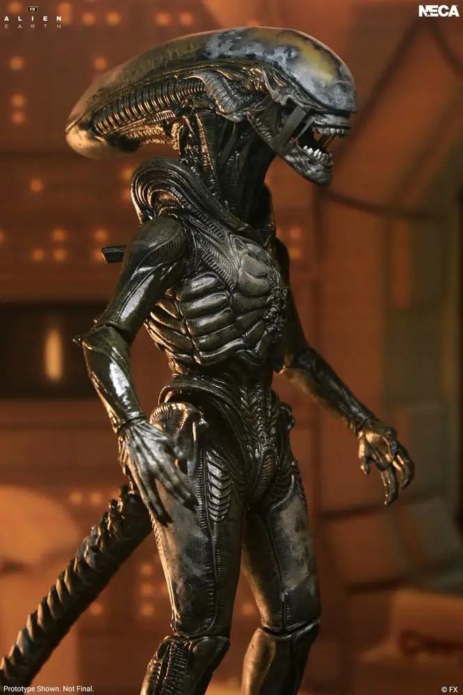 Figura de acción NECA Alien Earth Ultimate Xenomorph, 18 cm, cuerpo negro con detalles brillantes.