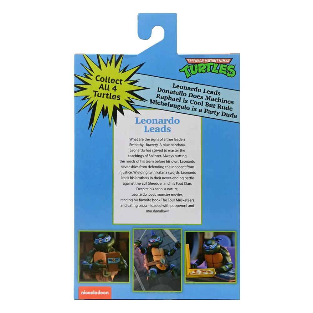 Figura de acción NECA Ultimate Leonardo TMNT (1987) de 18 cm en empaque azul con logo Nickelodeon.