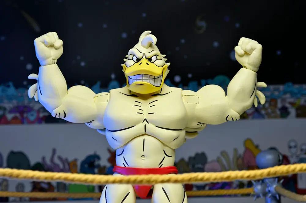 NECA action figure Ace Duck from Archie TMNT, 18 cm, yellow muscular duck in a wrestling ring