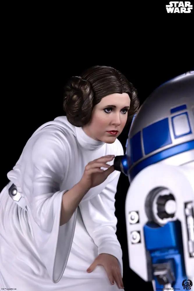 Estatua 1/3 de Princess Leia, 48 cm, vestida de blanco, junto a R2-D2; 2 figuras Star Wars