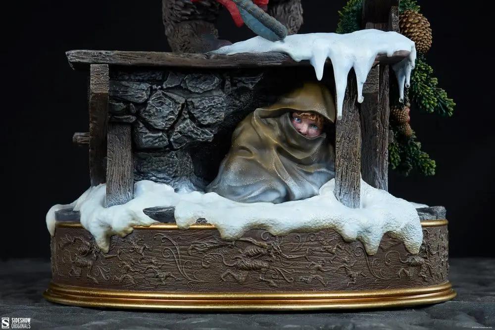Krampus statue, 48 cm, winter grotto with snow and icicles, wooden shelter on carved brown base; Sideshow Originals