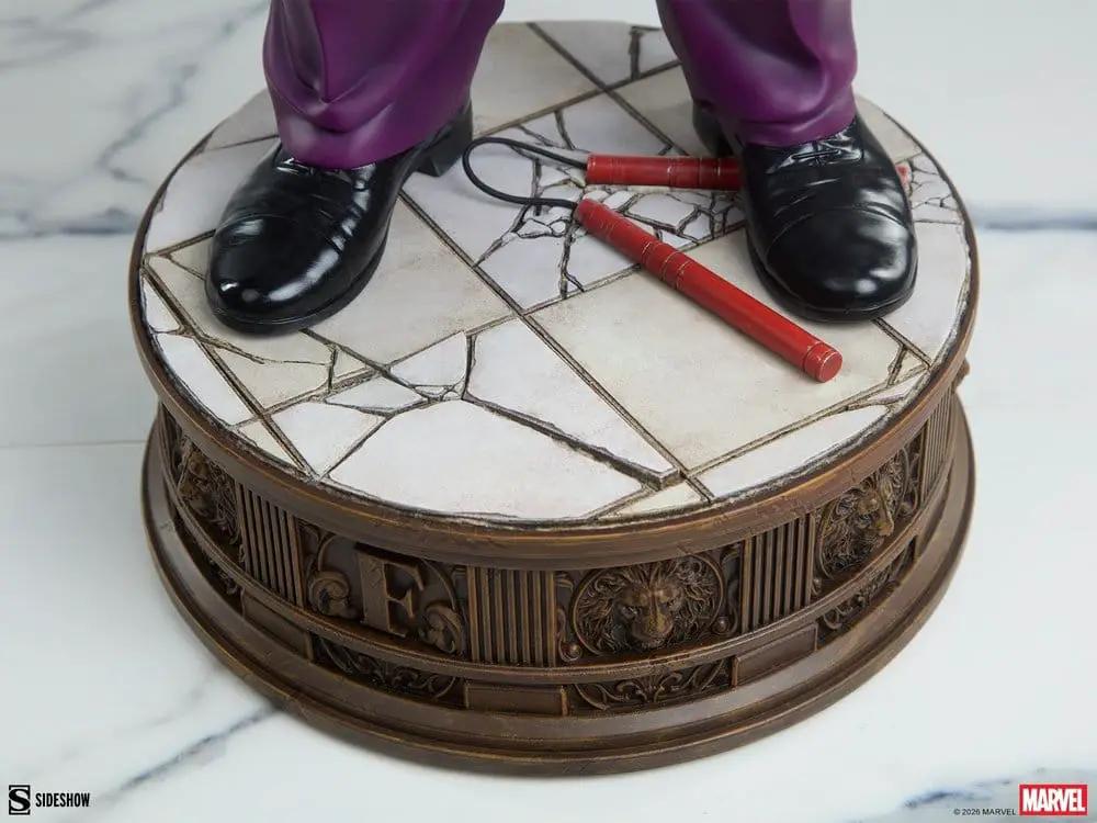 Marvel Kingpin Premium Format Statue by Sideshow Collectibles on a round tiled marble base with purple pants and black shoes