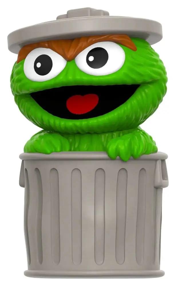 Oscar the Grouch soft vinyl figure from Barrio Sésamo by SUPER 7, 18 cm, green in trash can.