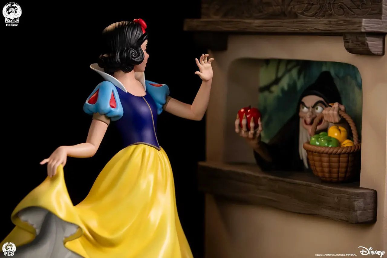 Snow White 1:5 Scale Statue Deluxe by Premium Collectibles Studio; blue bodice, yellow skirt, red headband.