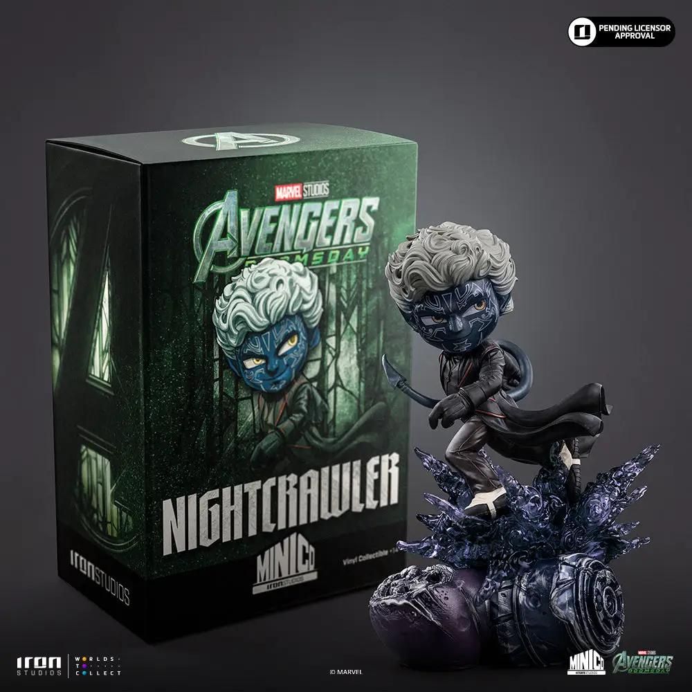 Statue Nightcrawler Minico by Iron Studios; blue-skinned, white-haired figure on a purple crystal base.