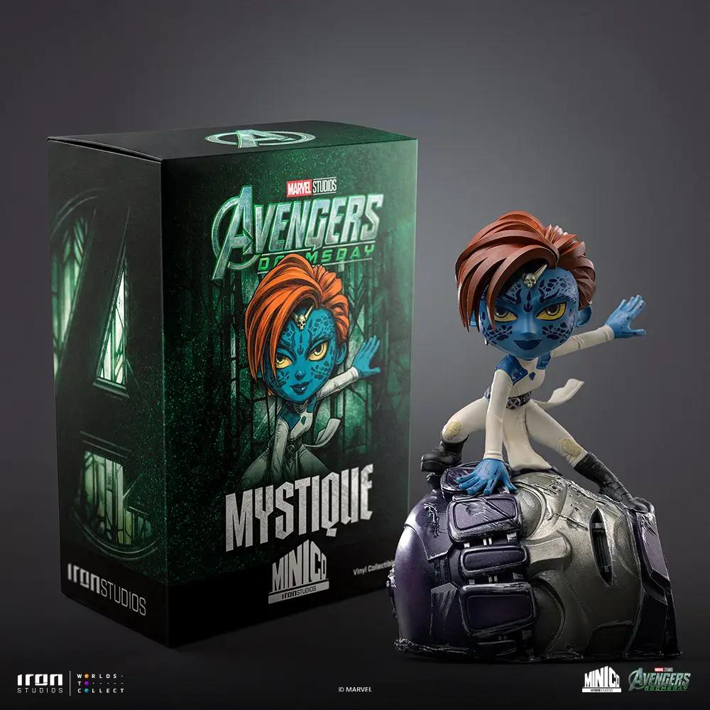 Statue Mystique Minico by Iron Studios from Avengers: Doomsday; blue skin with orange hair in white suit on base