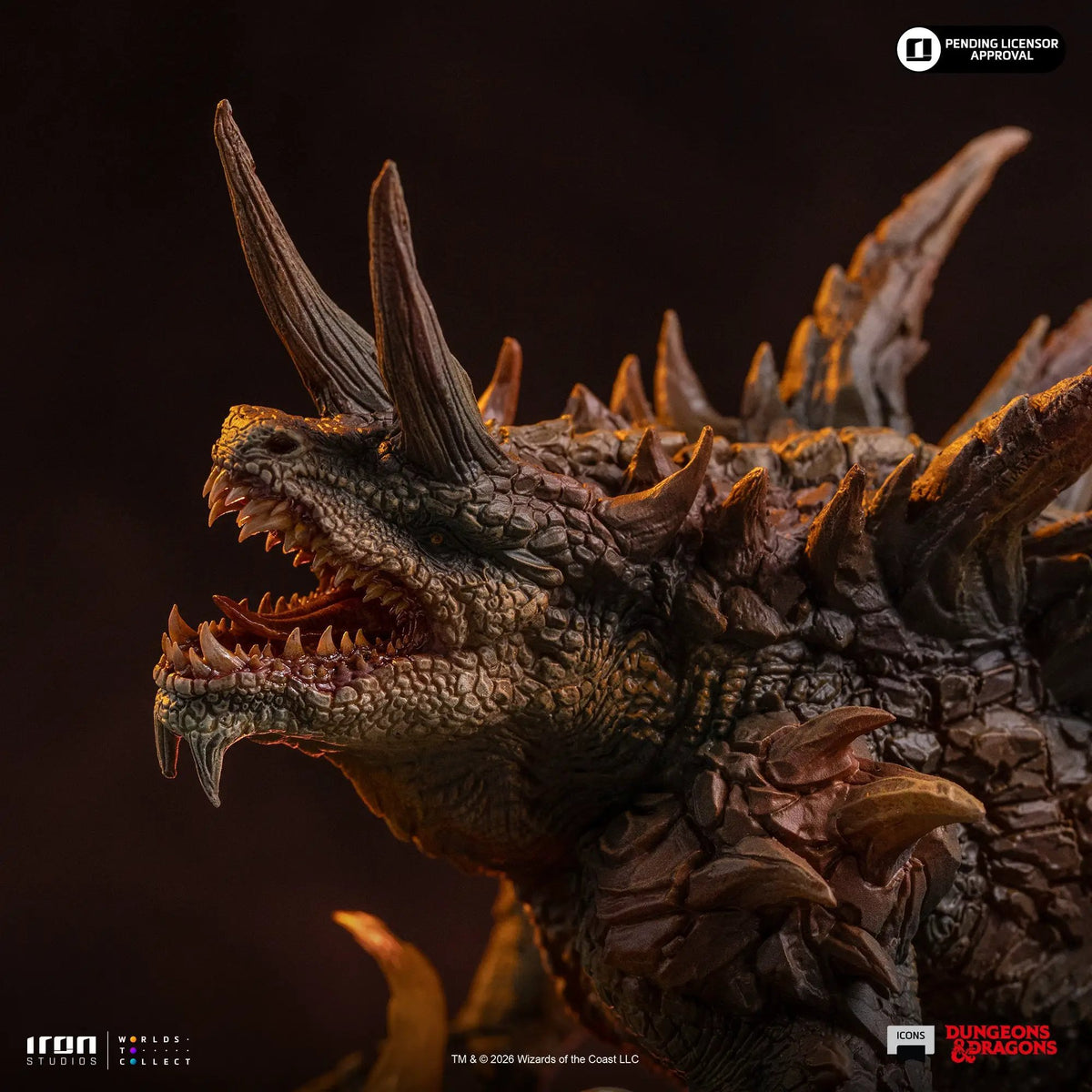 Statue of Tarrasque from Dungeons & Dragons Icons by Iron Studios; dark brown, textured scales.