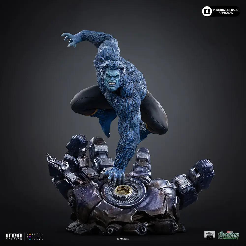 Statue Beast by Iron Studios, Avengers: Doomsday, BDS Art Scale 1/10; blue fur, crouching pose on rugged base.