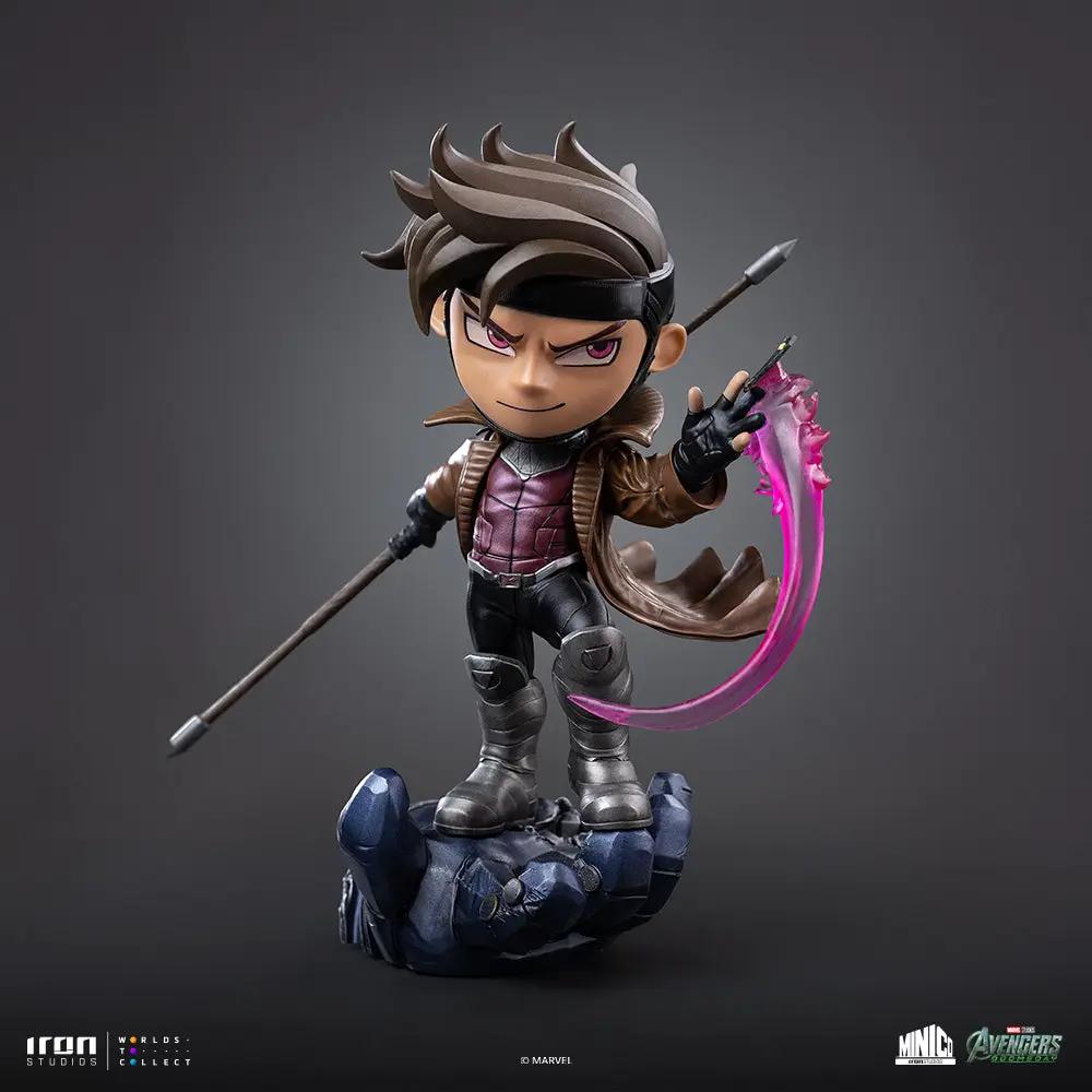 Statue Gambit Minico figure by Iron Studios; Gambit stands on a rocky base with staff and pink energy blade