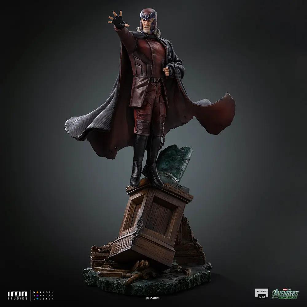 Statue Magneto from Avengers Doomsday by Iron Studios, 1/10 scale; red suit and flowing cape on a ruined pedestal