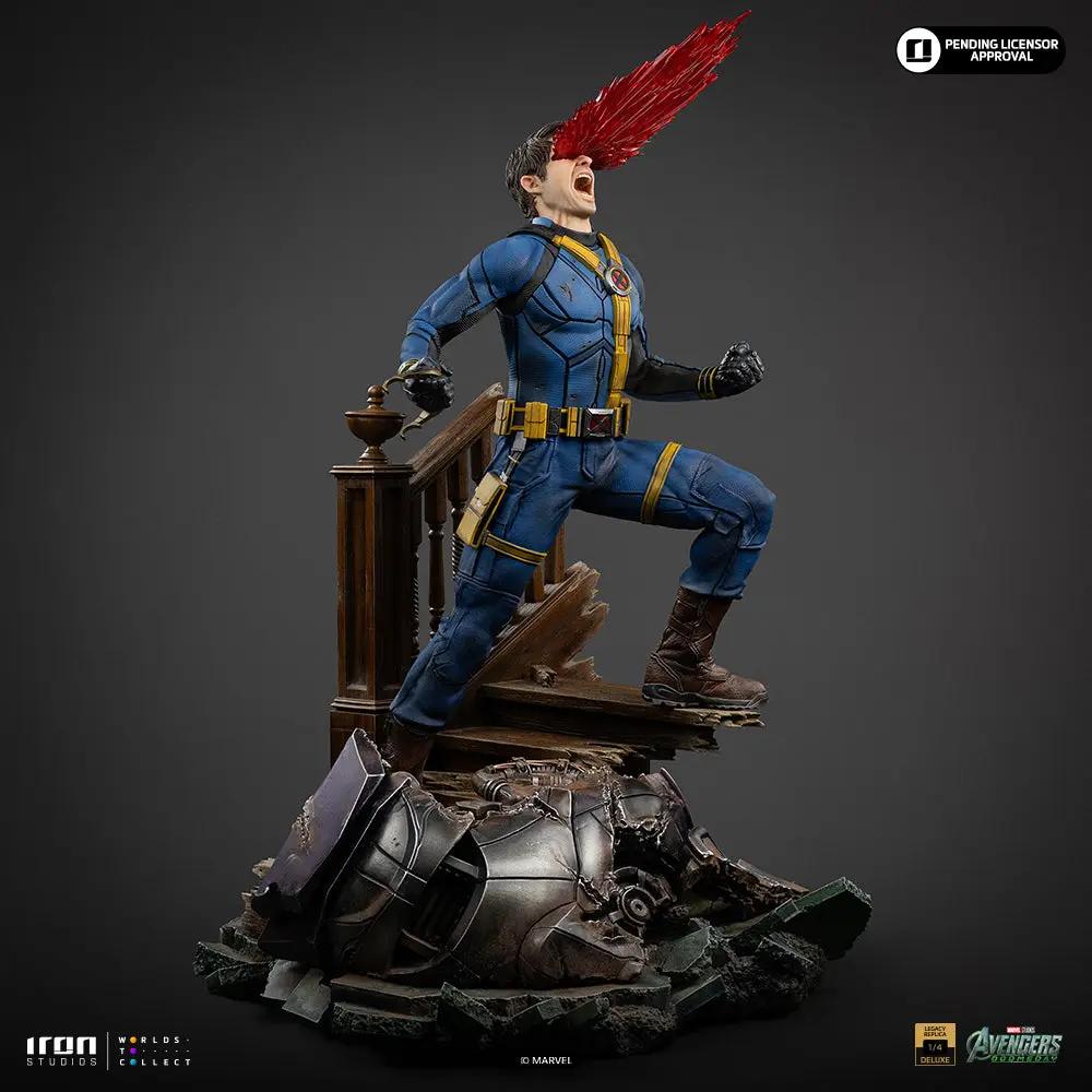 Statue Cyclops Deluxe 1/4 scale by Iron Studios; blue suit with yellow belt, red optic energy, standing on rubble