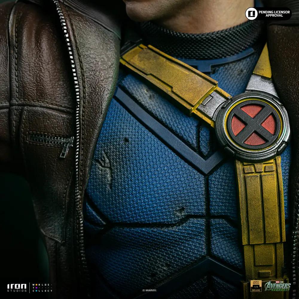 Statue Cyclops Deluxe ver. 1/4 scale by Iron Studios with blue textured suit, yellow belt, and brown leather jacket
