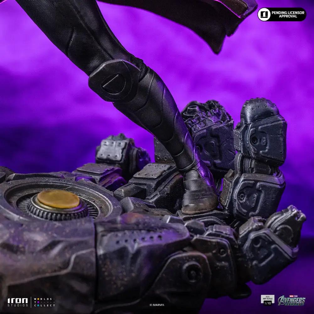 Statue Gambit by Iron Studios on a damaged mechanical base with purple lighting, Avengers: Doomsday, 1/10 scale