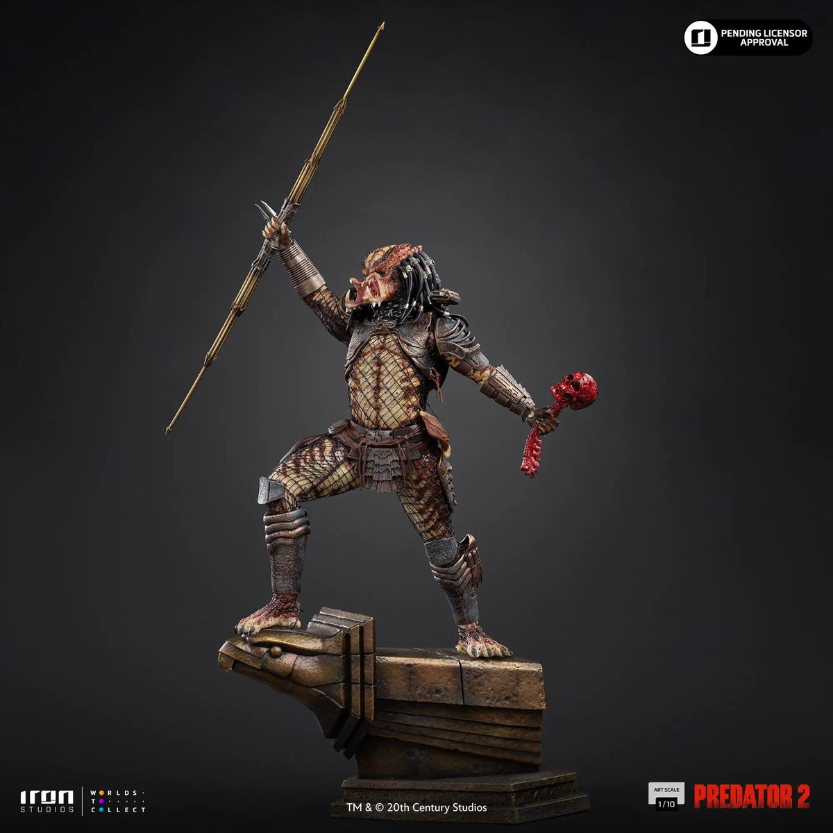 Predator City Hunter statue from Predator 2 by Iron Studios, 1/10 scale, on a rocky pedestal.
