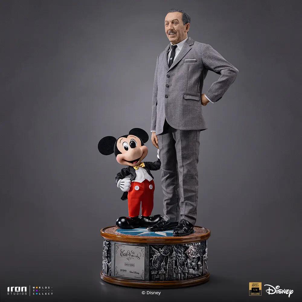 Two-figure statue of Walt Disney and Mickey Mouse in a gray suit and red shorts, Legacy Replica 1/4 by Iron Studios.