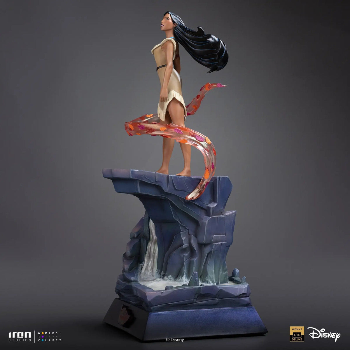 Statue Pocahontas Colors of the Wind ver. Disney Classics by Iron Studios, Art Scale 1/10, beige dress, black hair.