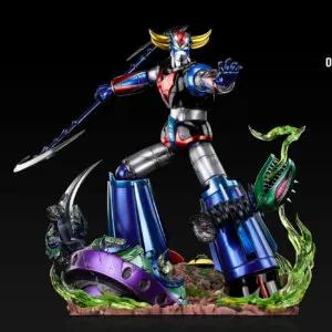 UFO Robot Grendizer Premium Statue by ONIRI CREATIONS; blue and red mecha battling a green monster on a rocky base