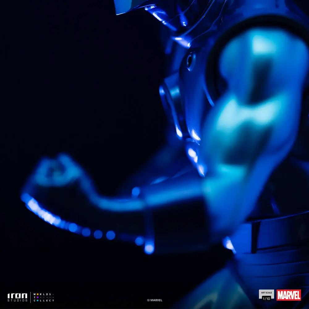 Statue Iron Man Stealth figure by Iron Studios, Marvel Comics, Art Scale 1/10, blue-lit close-up