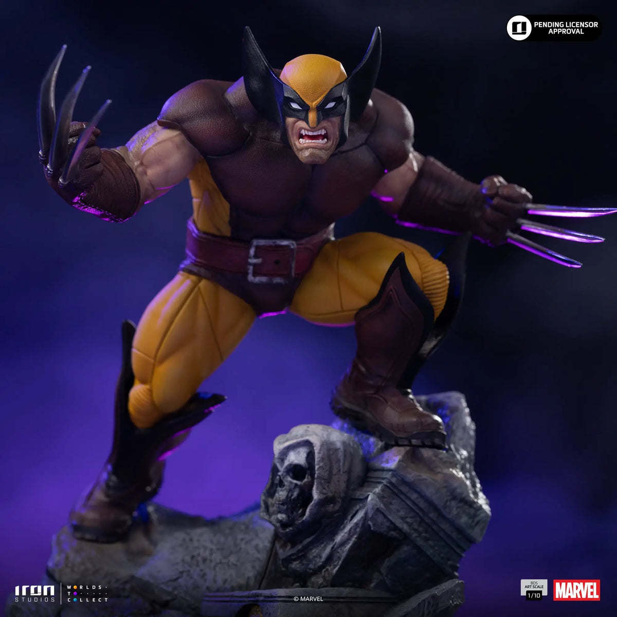 Statue Wolverine in battle pose on rocky base, by Iron Studios, Marvel, 1/10 scale