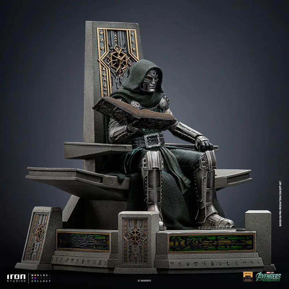 Iron Studios statue: Doctor Doom on Throne from Avengers: Doomsday, 1/10 scale, dark green cloak and metallic armor