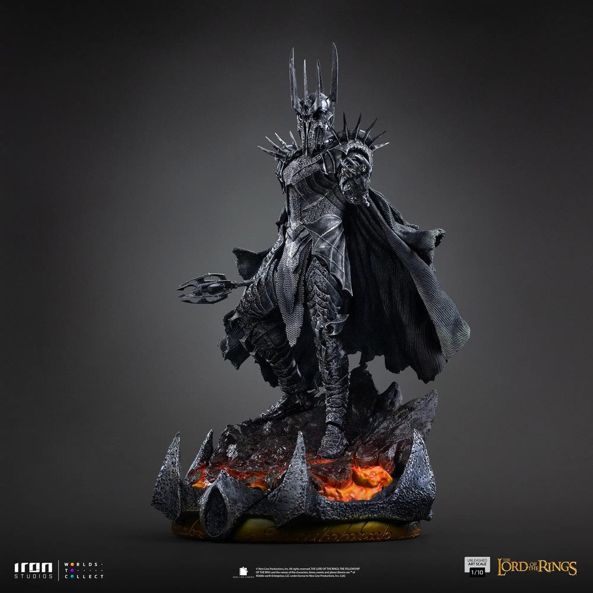 Statue Sauron Unleashed by Iron Studios, 1/10 scale, dark metallic armor on lava rock base