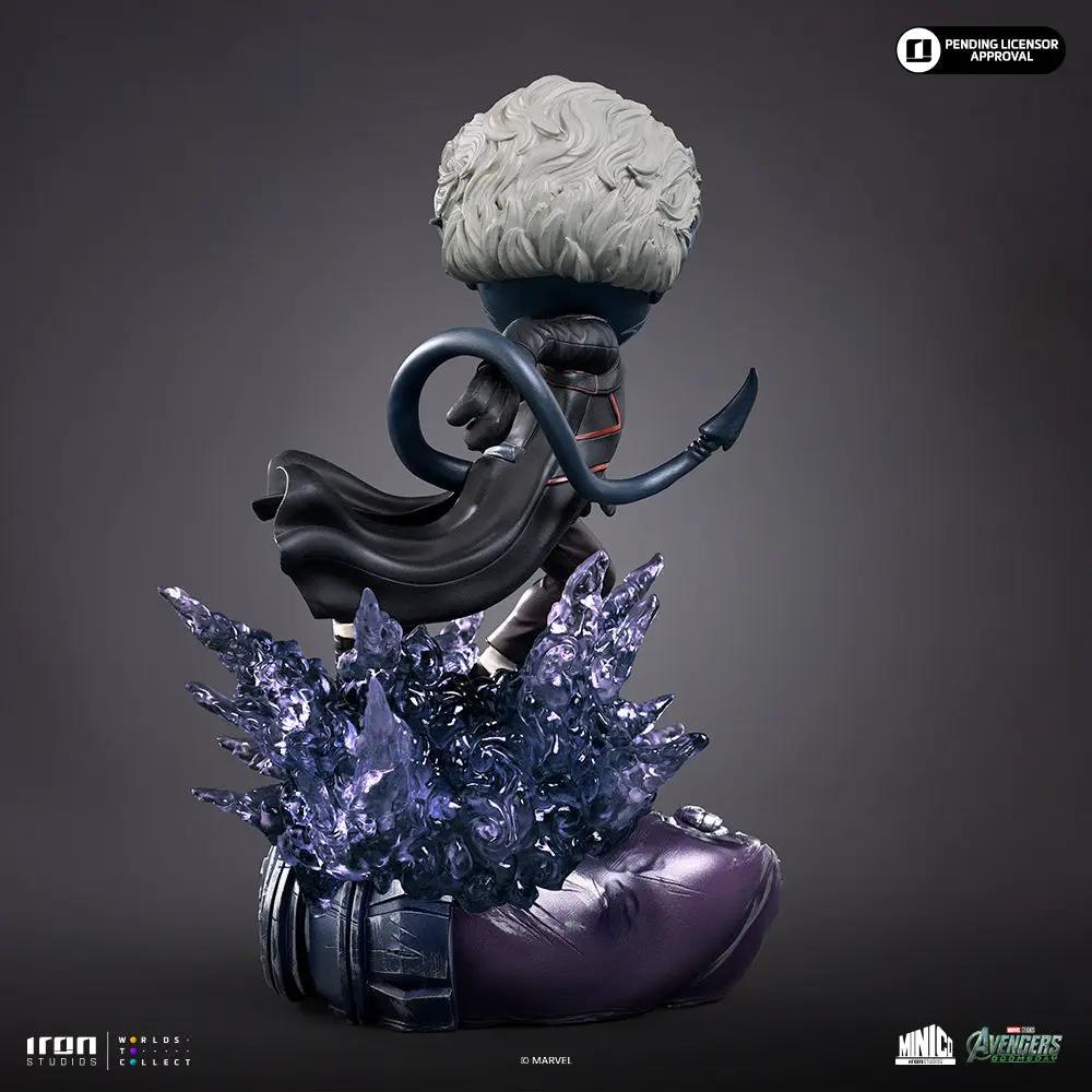 Statue Nightcrawler by Iron Studios Minico, blue-skinned, with black cloak atop purple crystal base.