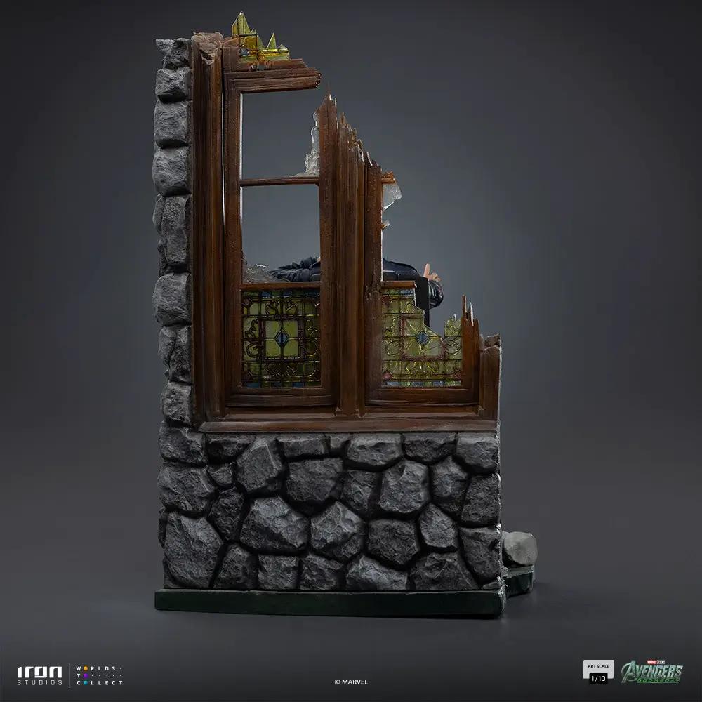 Statue of Professor Xavier from Avengers Doomsday, Iron Studios, 1/10 scale, set in a ruined stone window scene.