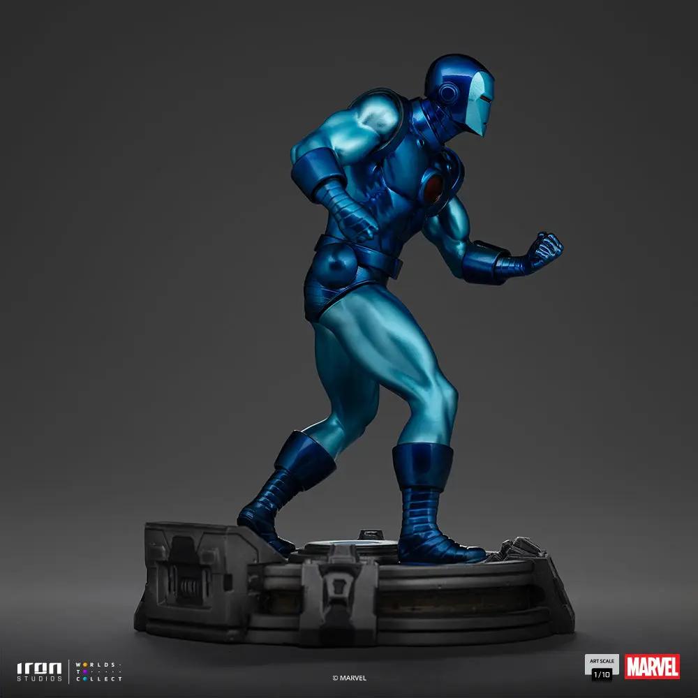 Statue Iron Man Stealth figure in metallic blue armor, Iron Studios 1/10 scale.