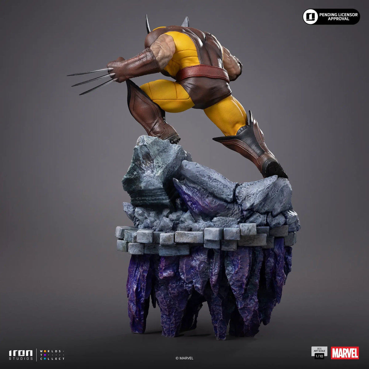 Statue Wolverine from Infinity Gauntlet Diorama by Iron Studios, 1/10 scale on rocky base.