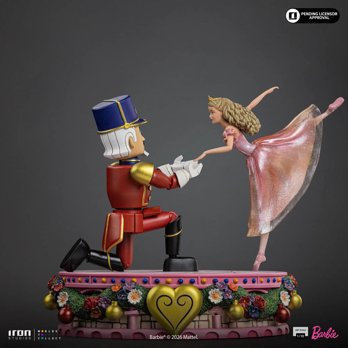 Statue Barbie Nutcracker (25th Anniversary) by Iron Studios; deluxe 1/10 scale with Barbie and Nutcracker on a colorful base.