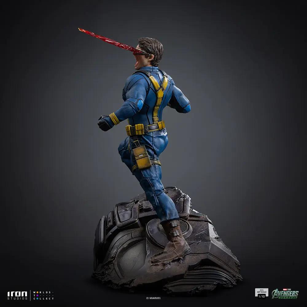 Statue Cyclops figure by Iron Studios, 1/10 scale, blue suit with yellow harness, optic beam, on rocky base