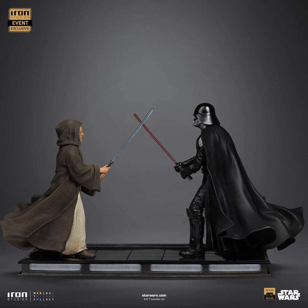 Star Wars statue duo: Darth Vader vs Obi-Wan Kenobi, 1/10 Art Scale by Iron Studios, blue and red lightsabers
