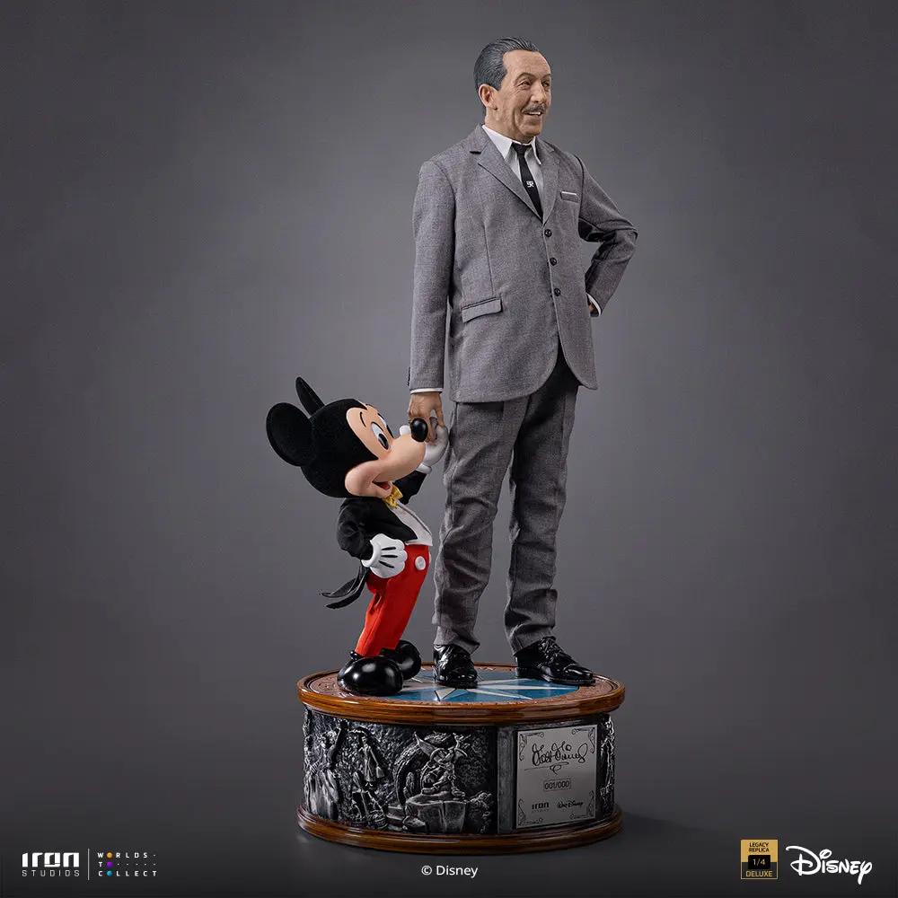 Statue of Walt Disney in gray suit with Mickey Mouse in red shorts on a detailed pedestal, by Iron Studios Legacy Replica 1/4