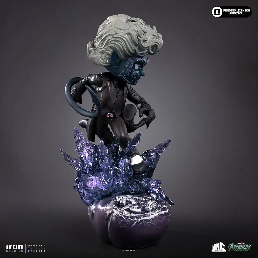 Nightcrawler statue by Iron Studios Minico, blue-skinned with white hair atop a purple crystal base.