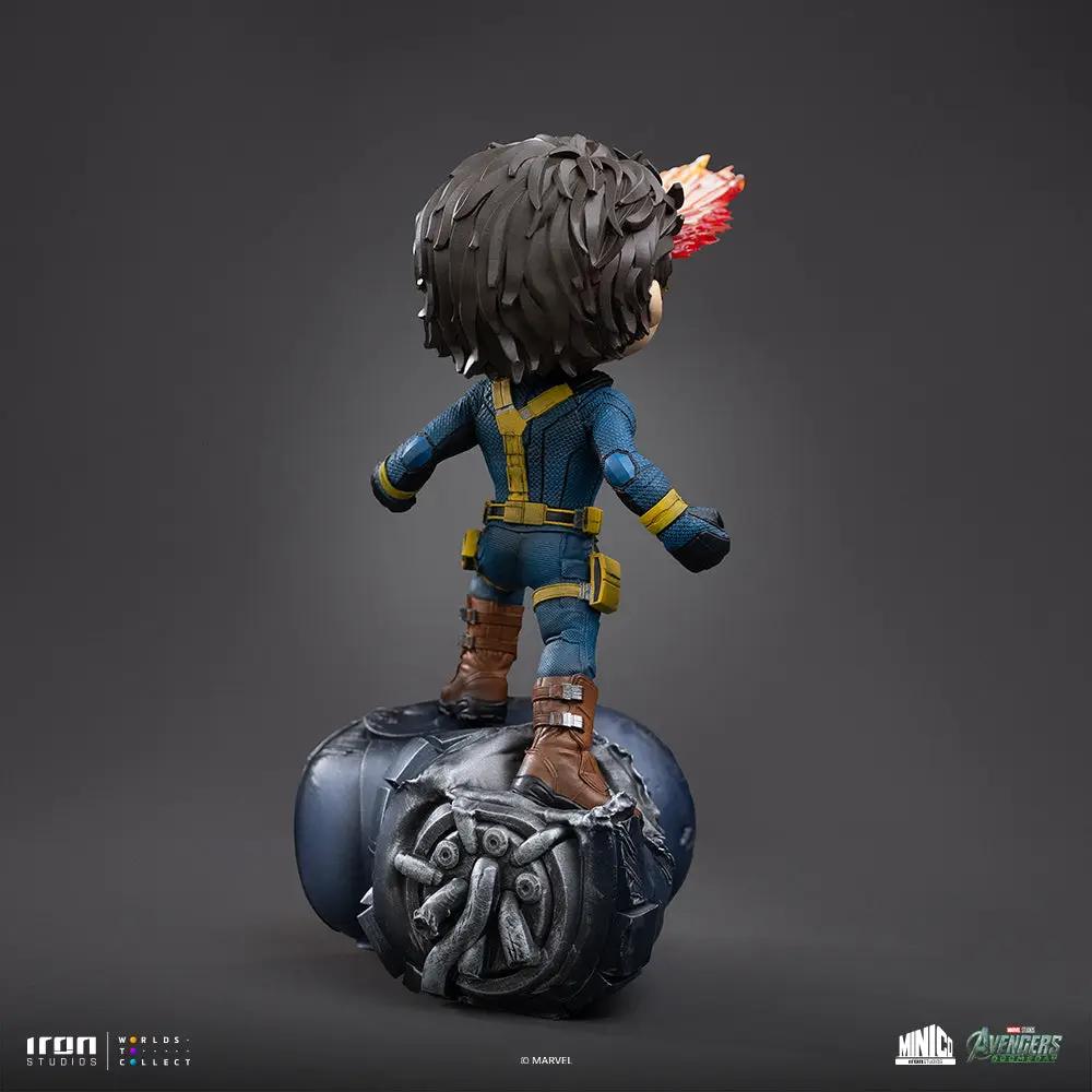 Statue Cyclops from Avengers: Doomsday, Minico by Iron Studios; blue suit with yellow straps on a damaged base.