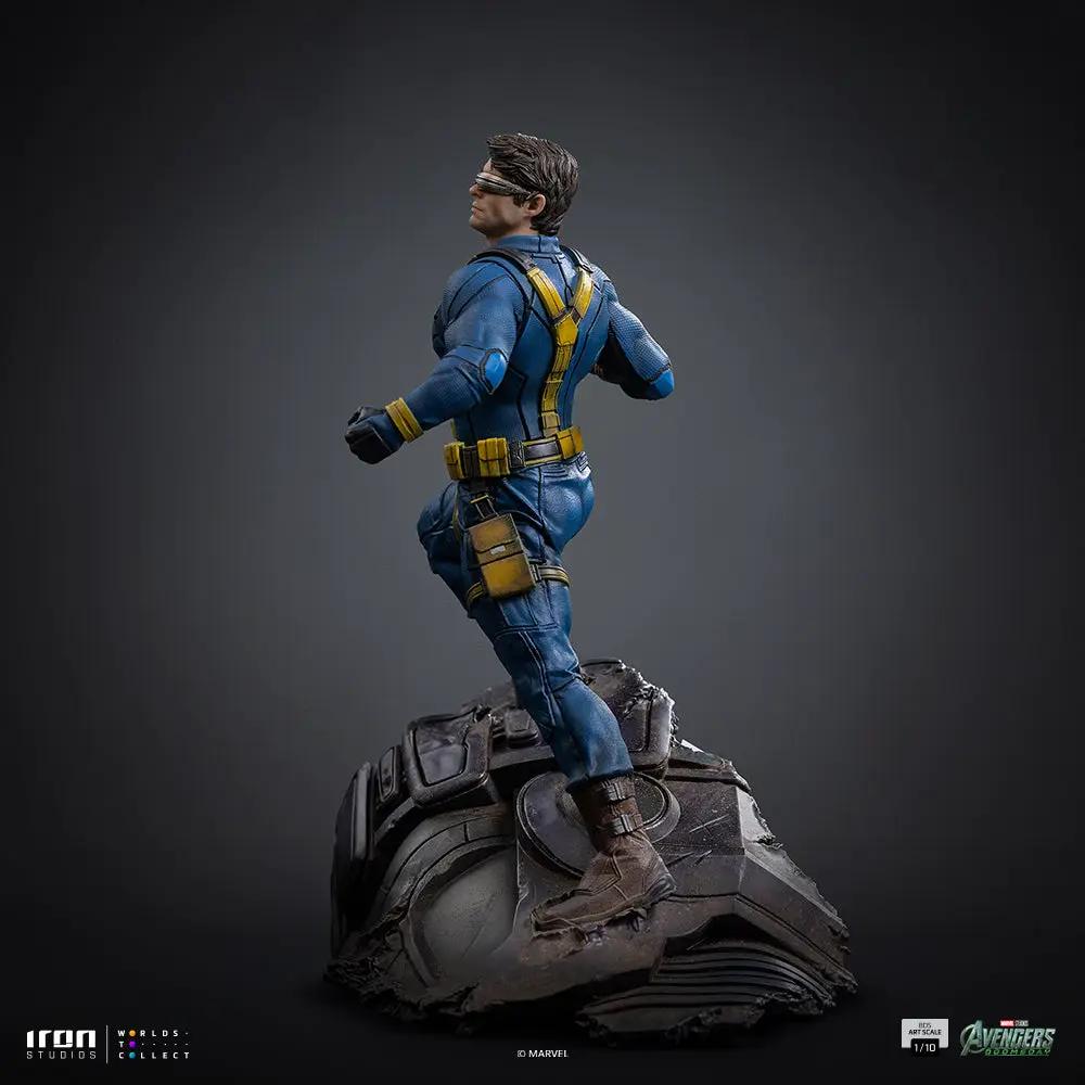 Statue Cyclops by Iron Studios, Avengers Doomsday BDS Art Scale 1/10, blue suit with yellow harness on rocky base