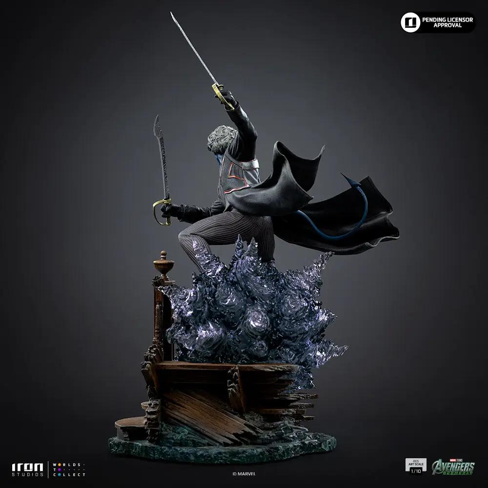 Statue Nightcrawler by Iron Studios; blue-skinned mutant in cape with swords on damaged wooden base, Doomsday line.