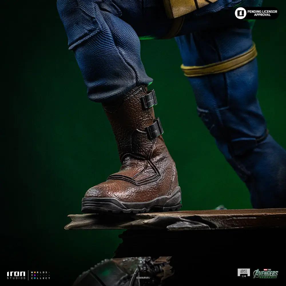 Statue Cyclops Regular ver. 1/4 by Iron Studios; brown leather boot with buckled straps stepping onto platform.